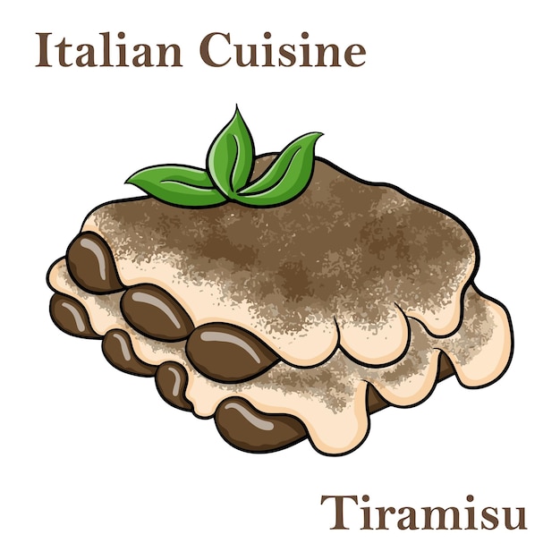 Tiramisu dessert italien traditionnel sur fond blanc