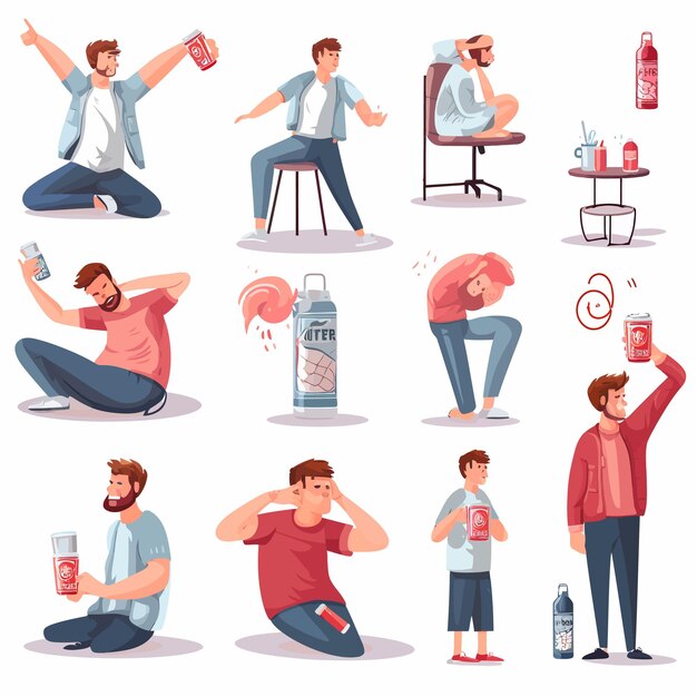 Vecteur tired_man_and_active_people_vector_illustrations