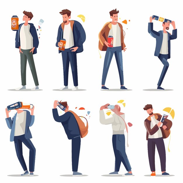 Vecteur tired_man_and_active_people_vector_illustrations