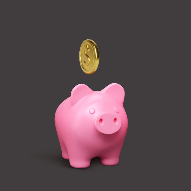 Tirelire Cochon Rose Sur Fond Sombre Concept D'entreprise Créative D'argent Pièces D'or De Conception 3d Réaliste Investissement Financier Sûr Ou Services Financiers Illustration Vectorielle