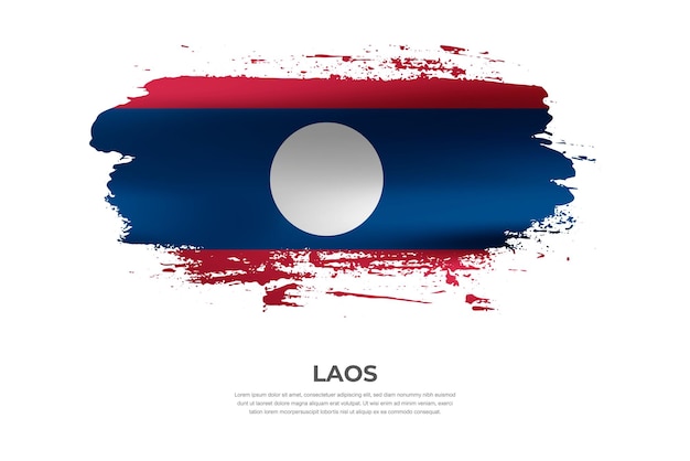 Tissu Artistique Pinceau Plié Drapeau Du Laos Avec Effet De Frottis De Peinture Sur Fond Blanc