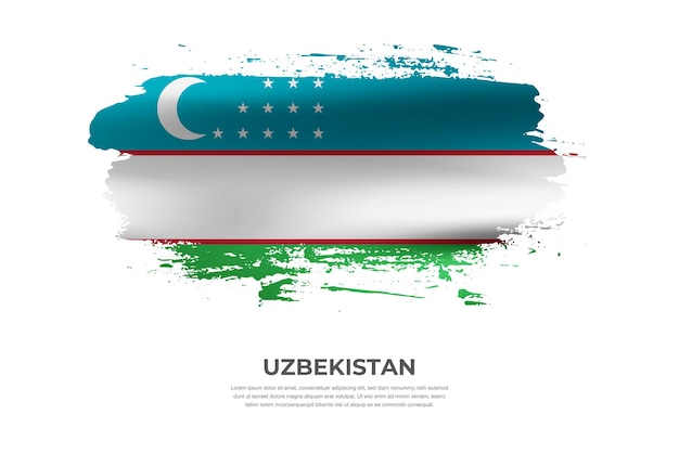 Tissu artistique pinceau plié drapeau de l'Ouzbékistan avec effet de frottis de peinture sur fond blanc