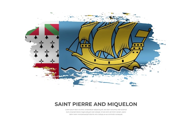 Tissu Artistique Pinceau Plié Drapeau De Saint Pierre Et Miquelon Avec Effet De Frottis De Peinture