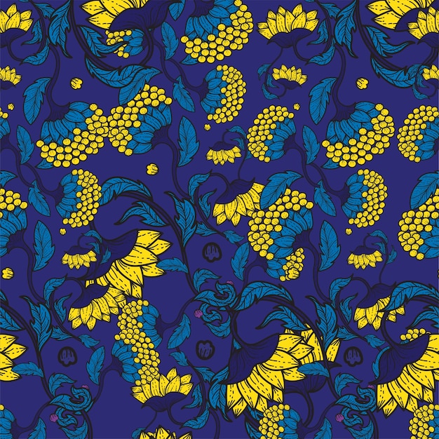 Tissu à Motifs Jaune Sur Fond Bleu