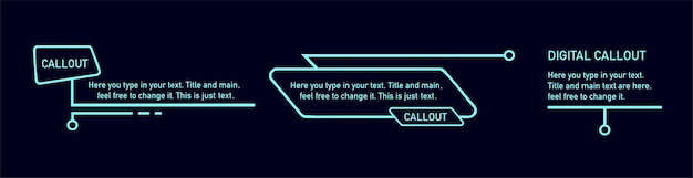 Titres de légendes futuristes. Boîtes d'information, étiquettes d'information numériques, bannière de description moderne.