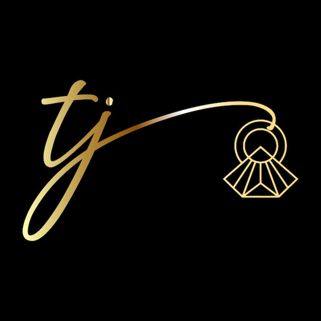 Vecteur tj logo initial modèle vectoriel de logo de bijoux d'écriture de mariage