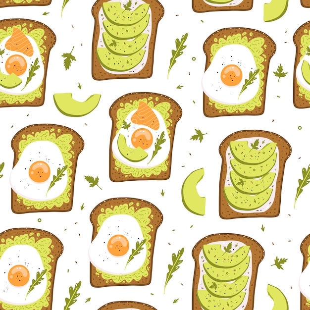 Toast à L'avocat. Modèle Sans Couture Mignon. Petit-déjeuner Sain.