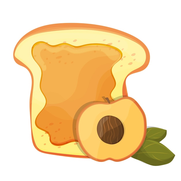Toast De Petit-déjeuner à La Confiture De Pêche Ou D'abricot, Illustration Vectorielle Du Repas Du Matin - Icône De La Nourriture