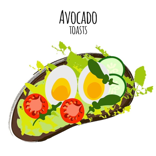 Toasts De Houmous D'avocat D'illustration De Vecteur Avec Des Oeufs De Tomates