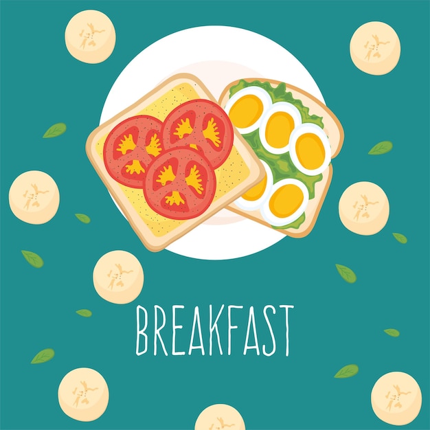 Toasts de petit-déjeuner avec tomates et œufs