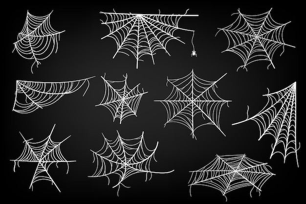 Toile D'araignée Ensemble Isolé Sur Fond Sombre Spider Web Elementsspooky Effrayant Horreur Décor Halloween Ha