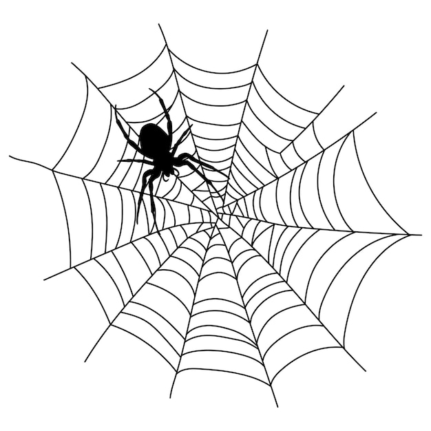 Vecteur toile d'araignée noire effrayante isolée sur blanc