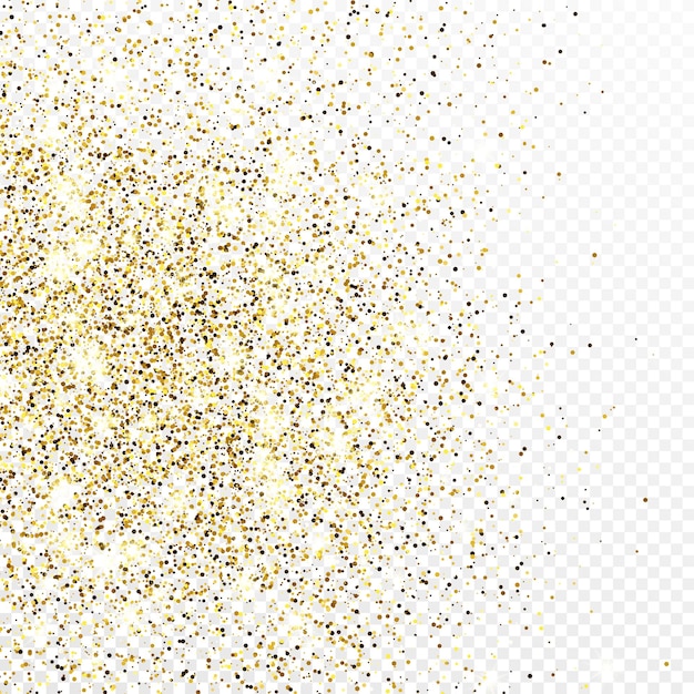 Vecteur toile de fond de confettis de paillettes d'or isolé sur fond transparent blanc. texture festive avec effet de lumière brillant. illustration vectorielle.