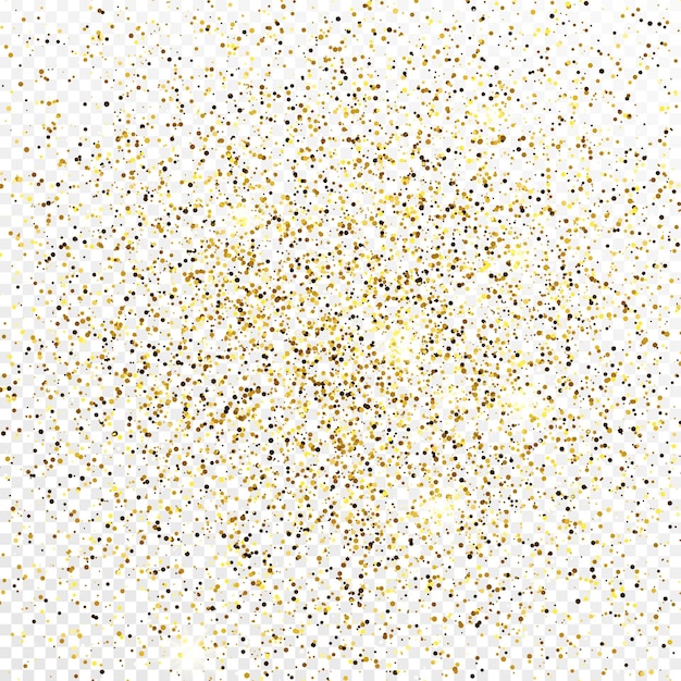 Toile de fond de confettis de paillettes d'or isolé sur fond transparent blanc. Texture festive avec effet de lumière brillante. Illustration vectorielle.