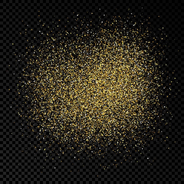 Toile de fond scintillante dorée sur fond transparent foncé. Arrière-plan avec effet de paillettes d'or et espace vide pour votre texte. Illustration vectorielle