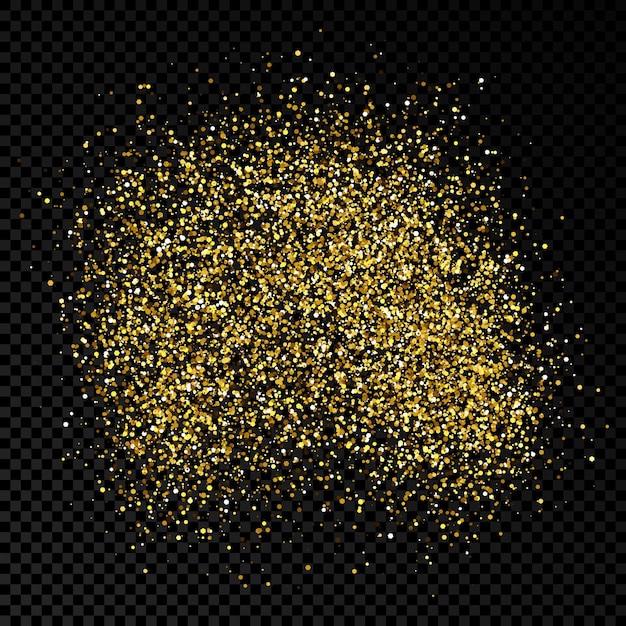Toile de fond scintillante dorée sur fond transparent foncé. Arrière-plan avec effet de paillettes d'or et espace vide pour votre texte. Illustration vectorielle