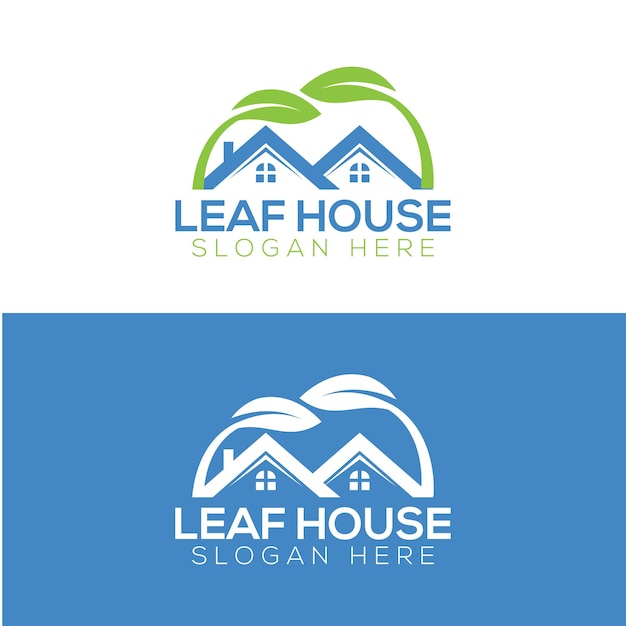 Toit éco Logo Maison Ou Maison Avec Cheminée Et Symbole De Feuilles Vertes Immobilier Maison Logos