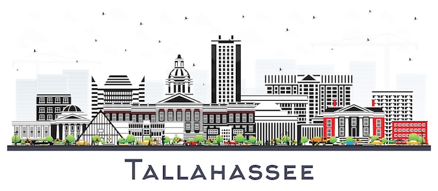 Toits De La Ville De Tallahassee En Floride Avec Des Bâtiments De Couleur Isolés Sur Blanc Illustration Vectorielle Paysage Urbain De Tallahassee Avec Des Points De Repère