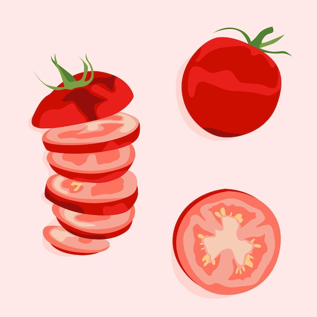 Tomate coupée en deux et une tomate entière Tranches de tomate Illustration vectorielle Alimentation saine Alimentation diététique
