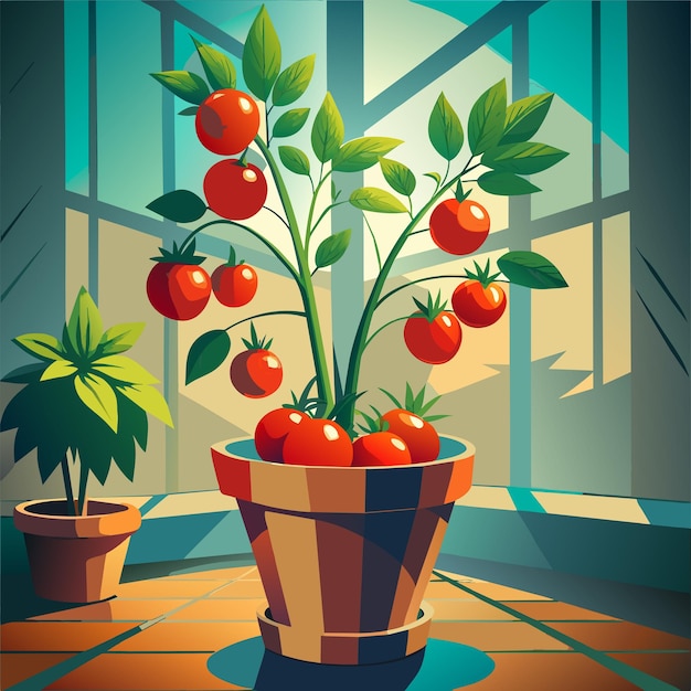 Vecteur un tomate dans une illustration vectorielle en pot