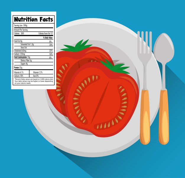 Vecteur tomate avec des faits de nutrition vector illustration design