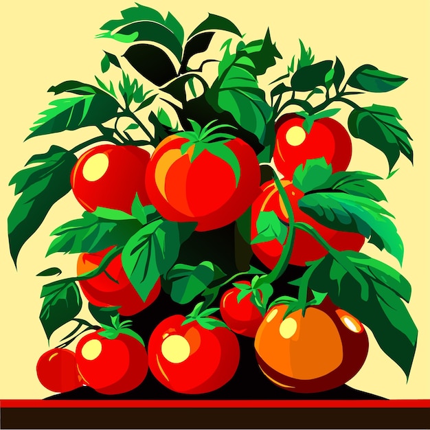 Vecteur des tomates colorées poussent dans la ferme intérieure illustration vectorielle de l'arbre