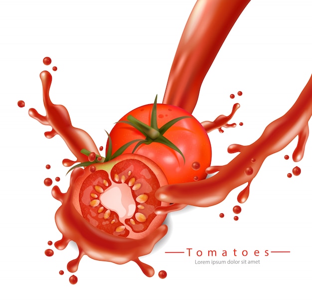 Vecteur tomates avec éclaboussures