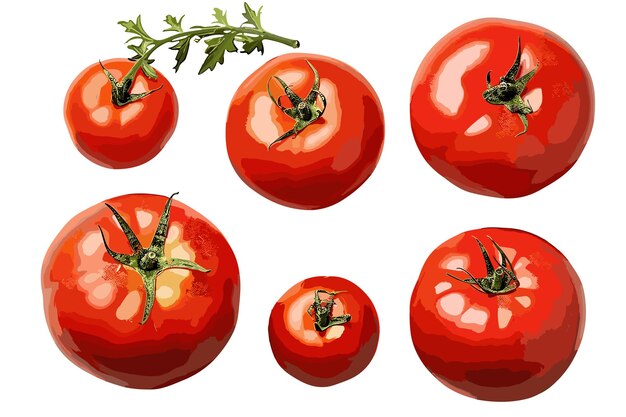 Vecteur tomates fraîches dans différents raccourcis isolés sur fond blanc vecteur et illustration