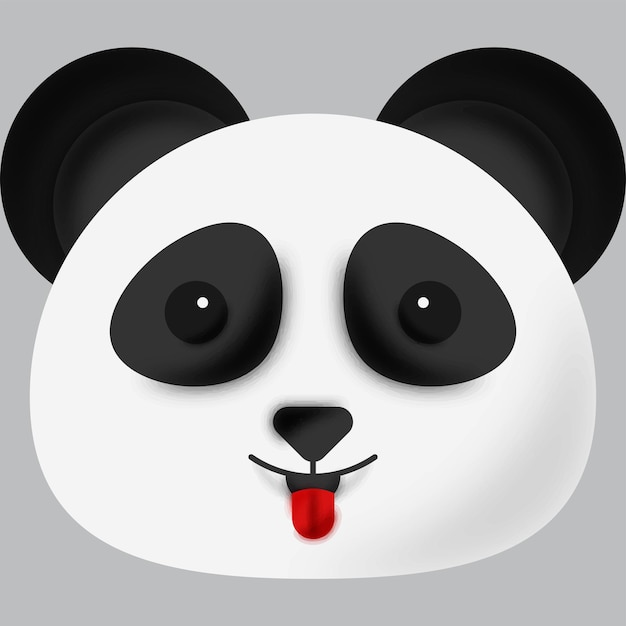 Vecteur tongue out panda animal cartoon face sur fond gris