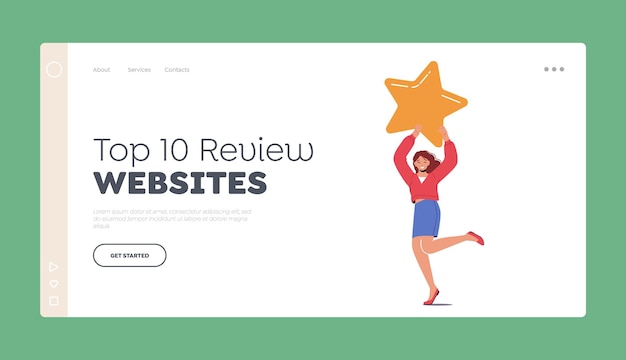 Top 10 Des Sites Web D'examen Modèle De Page De Destination Client Avec Golden Star Dans Les Mains évaluation Des Commentaires Des Clients évaluation