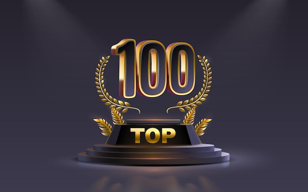 Vecteur top 100 des meilleurs objets dorés de signe de récompense de podium