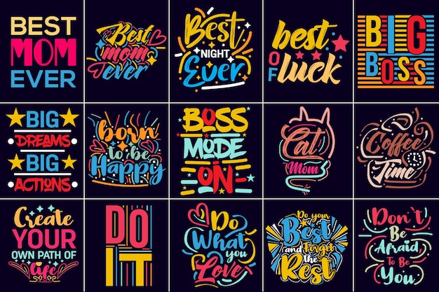 Vecteur top 15 tshirt design méga collection typographie conception de citations motivationnelles