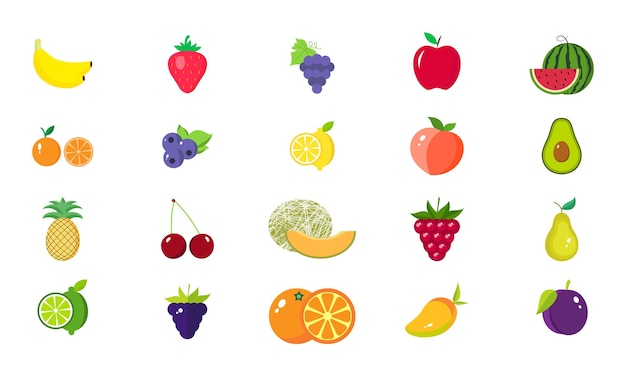 Top 20 illustration de fruits frais colorés Ensemble vectoriel de fruits d'été EPS 10 Nourriture végétalienne saine Régime alimentaire collection de vitamines de dessin animé nature douce végétarienne super plus saine et nutritive