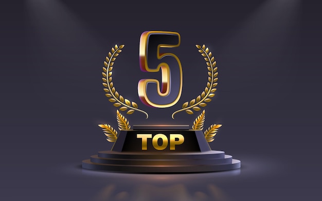 Vecteur top 5 des meilleurs podiums signe objet doré