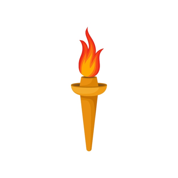 Vecteur torche dorée avec une flamme ardente orange brillante élément graphique pour jeu informatique ou mobile illustration vectorielle colorée en style plat isolée sur fond blanc