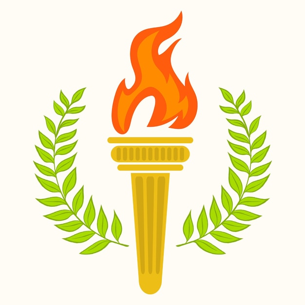 torche avec le feu. flamme olympique. symbole grec des compétitions  sportives. le concept de lumière et de connaissance. illustration de dessin  animé plat 13569548 Art vectoriel chez Vecteezy