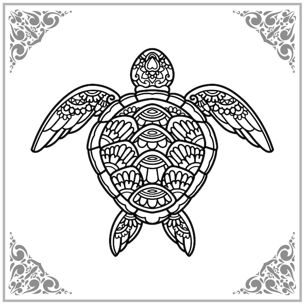 Vecteur tortue de mer zentangle arts isolé sur fond blanc