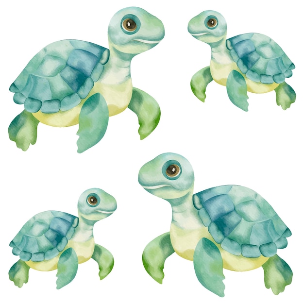 Vecteur tortue vectorielle dans le style d'aquarelle tortues dessinées à la main pour livres pour enfants