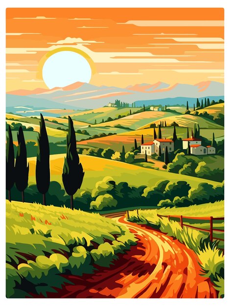 Vecteur toscane italie décoration affiche de voyage vintage souvenir carte postale portrait peinture illustration wpa