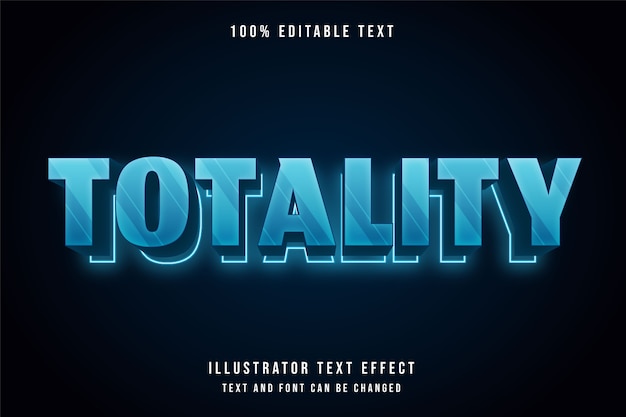 Totalité, effet de texte modifiable 3d style de texte néon bleu moderne