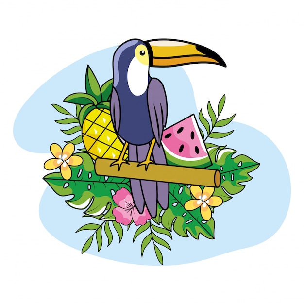 Toucan à L'ananas Et Melon D'eau Aux Plantes En été