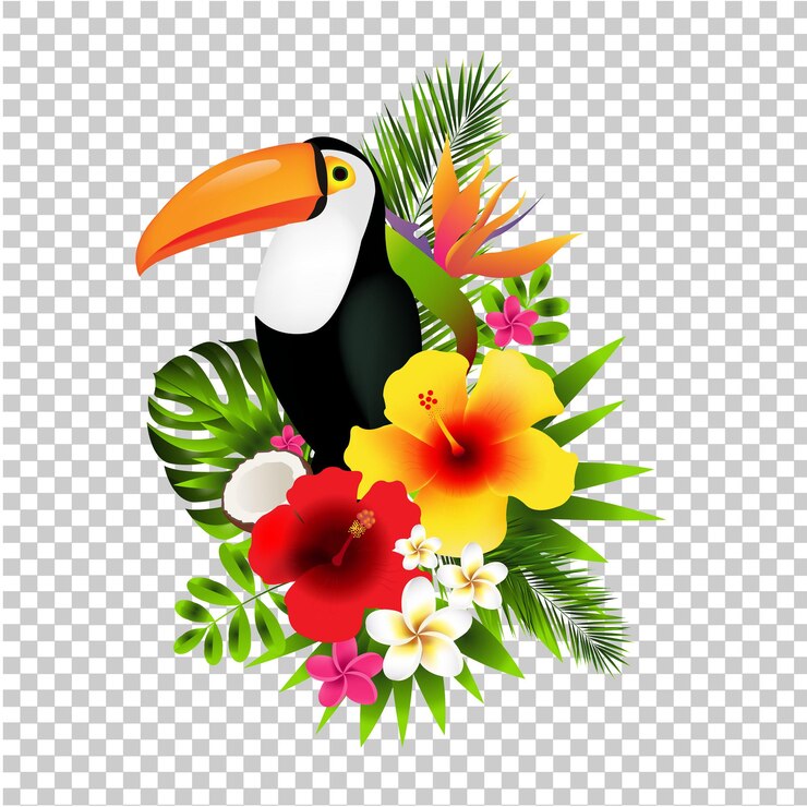 Vecteur toucan et fleurs