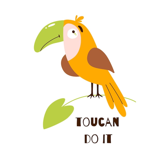 Toucan Oiseau Tropical Jolie Expression De Motivation D'été Peut Le Faire Logo Isolé D'été Toucan Lumineux Drôle