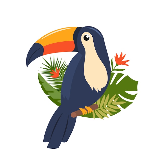 Toucan oiseaux exotiques fleurs tropicales feuilles de palmier feuilles de la jungle oiseau de paradis