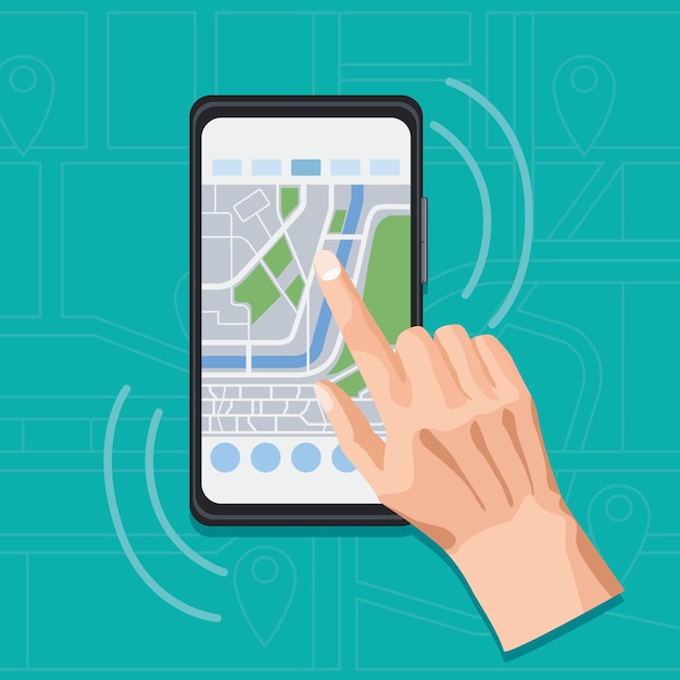 Toucher La Main Smartphone Avec Application Gps