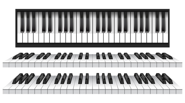 Touches De Piano Haut De Clavier D'instrument De Musique Au-dessus De La Vue Touches De Piano Classique Ou électrique Noir Et Blanc Illustration Vectorielle 3d