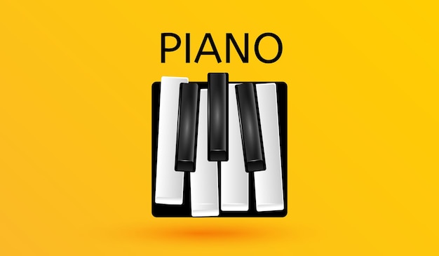 Touches de piano icône musicale symbole de clavier noir et blanc isolé sur fond jaune style d'illustration vectorielle 3d