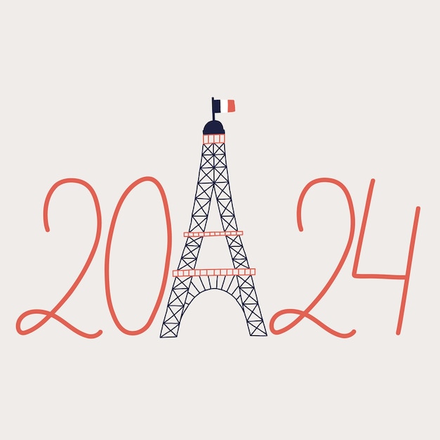 Vecteur tour eiffel monument en france paris avec les numéros de l'année 2024