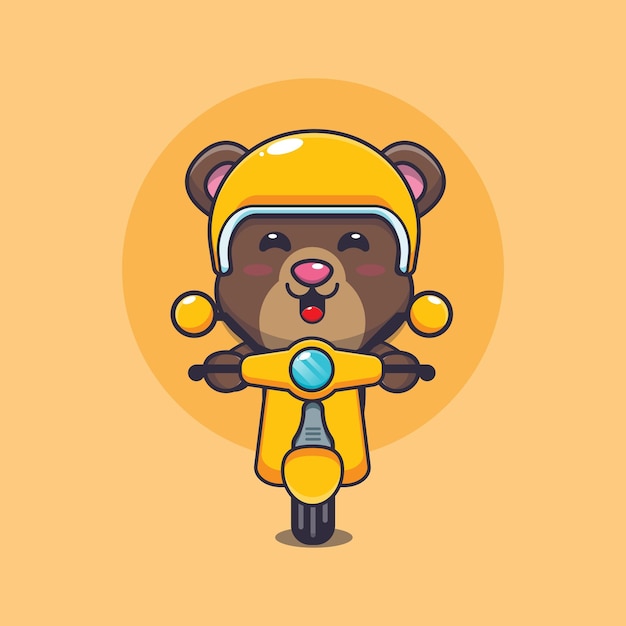 tour d'ours mignon sur l'illustration de mascotte de dessin animé de scooter