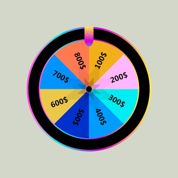 Tour de roue de la fortune, jeu de chance de roulette de casino avec des prix en argent, perdre et gagner un jackpot sec